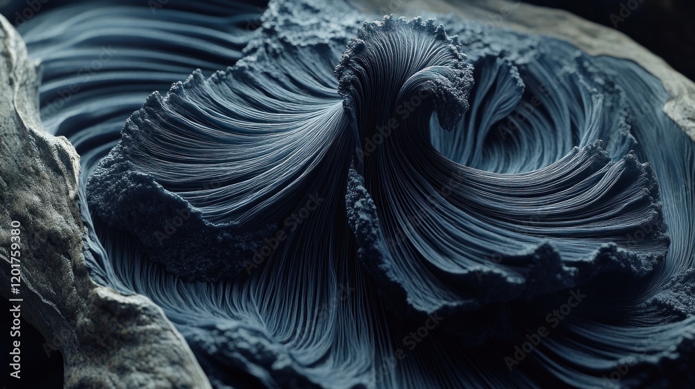 Fototapete abstract dark blue swirling textured 3d render: a close up view of intricate details and depth