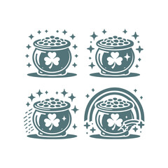 St. Patrick's Day Shamrock Pot of Gold Vector Silhouette Design Set