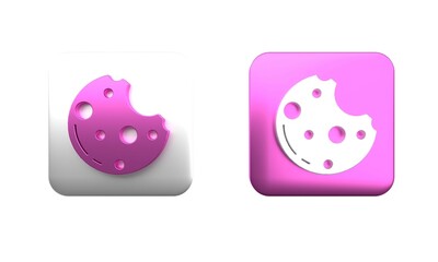 Colorful Chocolate cookies with marijuana leaf icon isolated on white background. Weed, ganja, medical and recreation cannabis. Square button. 3D render illustration