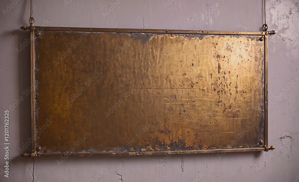 Aufkleber a large gold framed sign with a white background. the sign is hanging from the ceiling. the sign is 