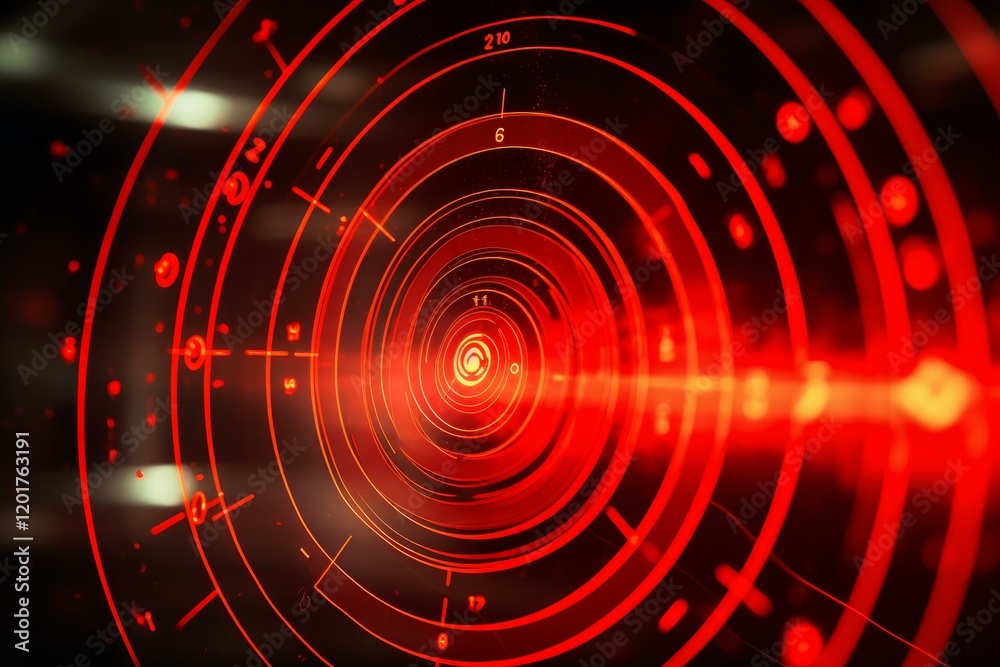 Poster glowing red futuristic head up display - hud - element with targeting system, numbers and circles