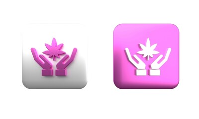 Colorful Medical marijuana or cannabis leaf icon isolated on white background. Hemp symbol. Square button. 3D render illustration