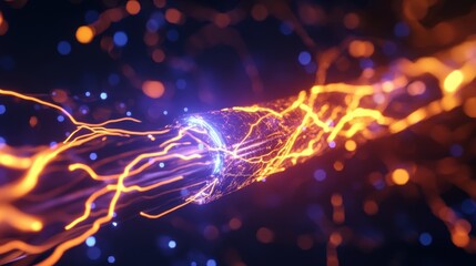 3d visualization of dynamic lightning effect in transparent network within dark environment