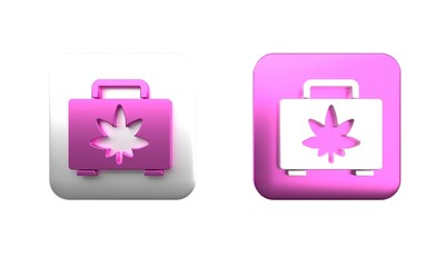 Obraz premium Colorful Shopping box of medical marijuana or cannabis leaf icon isolated on white background. Buying cannabis. Hemp symbol. Square button. 3D render illustration