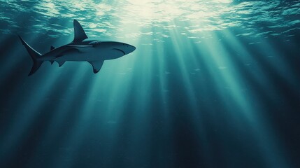 Shark swimming in ocean depths underwater wildlife photography serene water environment dynamic viewpoint