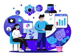 Data science and technologies concepts. Scenes with characters for visual storytelling.