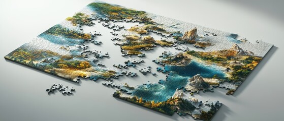 Artistic gigapixel puzzle studio indoor aerial visualization for enhanced engagement