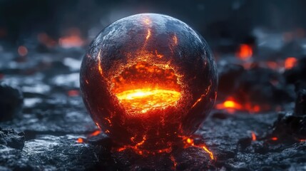 A futuristic digital interface featuring a glowing spherical object at the center,