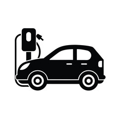 Electric Vehicle Charging. Sleek Silhouette EV eco