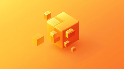 an abstract cube, in shades of orange on a clean background.