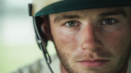 A man with a helmet on his head