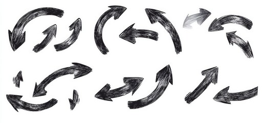 Fototapeta premium Hand-drawn vector collection of curved arrows isolated on a white background