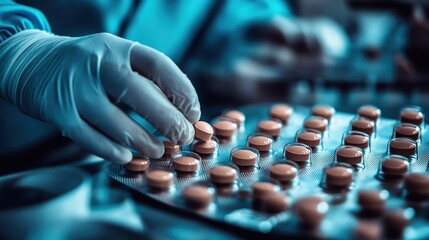 Pharmaceutical capsules displayed in petri dishes under purple lighting in a laboratory setting