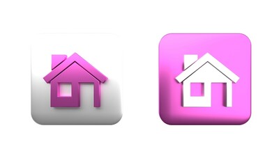 Colorful House icon isolated on white background. Home symbol. Square button. 3D render illustration