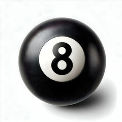Black billiard ball with number eight, cut out isolated on white background 