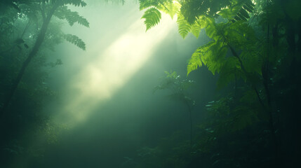 Obraz premium Golden Mist Filters Through Lush Forest Foliage Highlighting Di Bosco Marble Textures