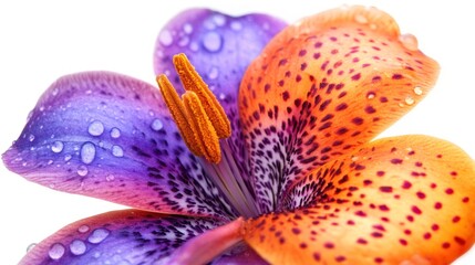 Vibrant Purple and Orange Flower with Water Droplets Close-Up