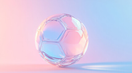 Fototapeta premium Crystal Holographic Ball on a Pastel Background With a Soft Glow and Geometric Shapes