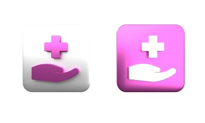 Colorful Cross hospital medical icon isolated on white background. First aid. Diagnostics symbol. Medicine and pharmacy sign. Square button. 3D render illustration