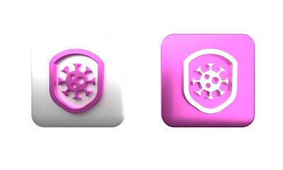 Colorful Shield protecting from virus, germs and bacteria icon isolated on white background. Immune system concept. Corona virus 2019-nCoV. Square button. 3D render illustration