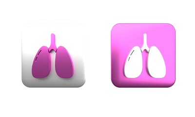 Colorful Lungs icon isolated on white background. Square button. 3D render illustration