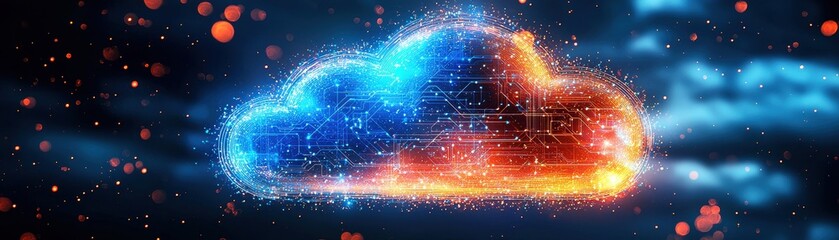 Obraz premium Innovation Symbolized Vibrant Hyperrealistic Cloud in a Digital Graphic Environment