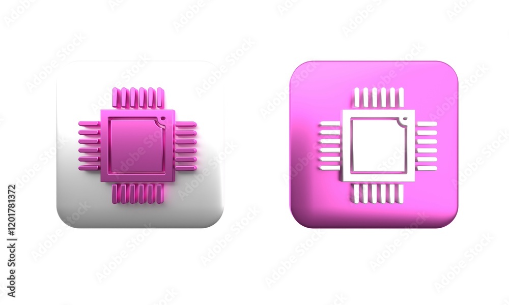 Poster colorful computer processor with microcircuits cpu icon isolated on white background. chip or cpu wi