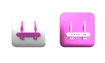 Colorful Router and wi-fi signal icon isolated on white background. Wireless ethernet modem router. Computer technology internet. Square button. 3D render illustration
