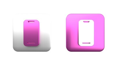 Colorful Smartphone, mobile phone icon isolated on white background. Square button. 3D render illustration