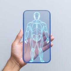 Holographic display of a human body anatomy on a smartphone screen.