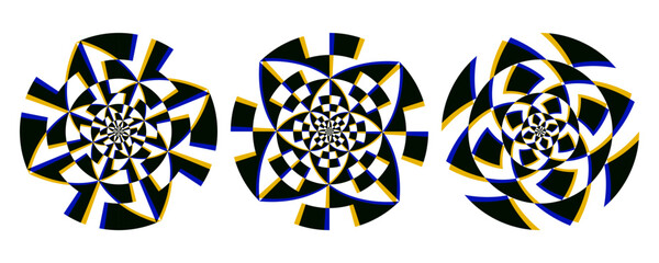 Spiraling abstract patterns with intricate, geometric designs in a modern style. Perfect for graphic design, branding, and artistic backgrounds.