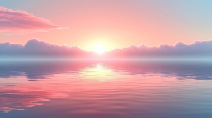 Peaceful Sunrise Over Calm Water with Soft Pink and Orange Hues Reflecting on the Surface