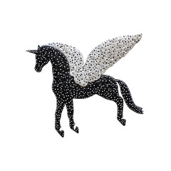 Black and White Dotted Pegasus, Mythical Creature with Wings, Fantasy Horse
