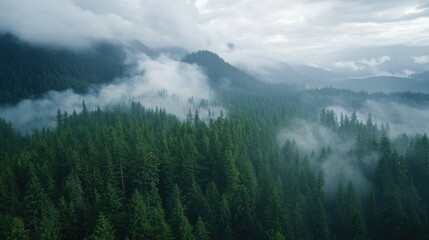 Fototapeta premium Serene Foggy Forest
