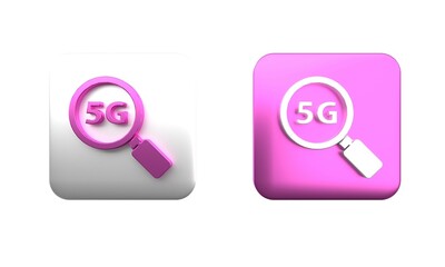 Colorful Search 5G new wireless internet wifi connection icon isolated on white background. Global network high speed connection data rate technology. Square button. 3D render illustration
