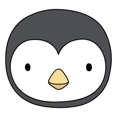 Hand drawn cartoon cute penguin face on white background.