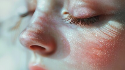 Close-up of a child's face, eyes closed, sunlit skin.