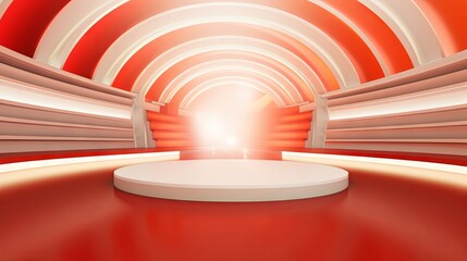 Fototapeta premium Abstract Red and White Circular Stage Design for Presentation