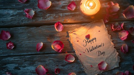 Happy Valentine's day text written on parchment paper. Romantic background . Valentine's day concept