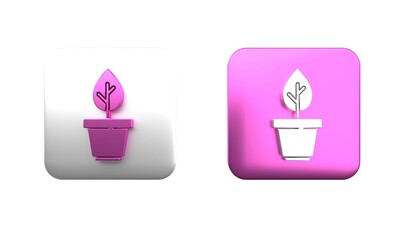 Colorful Plant in pot icon isolated on white background. Plant growing in a pot. Potted plant sign. Square button. 3D render illustration