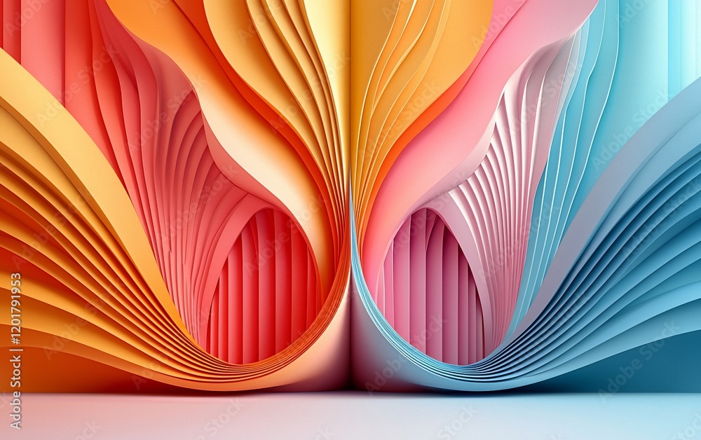 Aufkleber Abstract colorful 3D render of swirling, layered paper shapes creating a dynamic, vibrant composition.