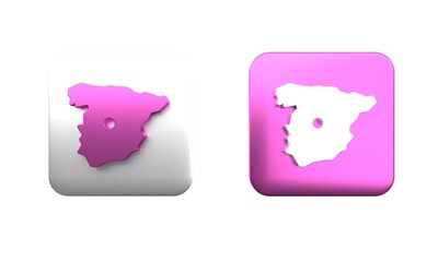 Colorful Map of Spain icon isolated on white background. Square button. 3D render illustration