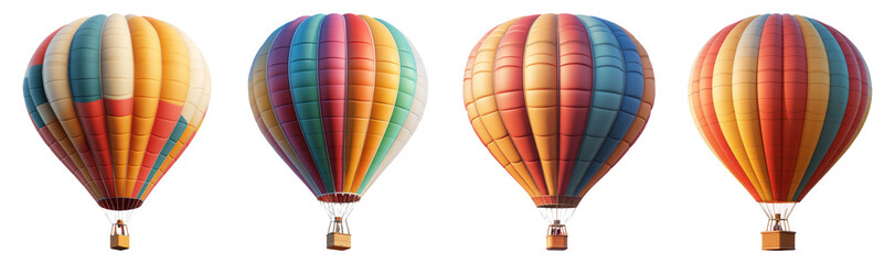 Colorful Hot Air Balloons Isolated on Transparent Backgrounds