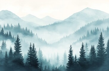 Fototapeta premium Misty Forest Landscape with Tall Trees