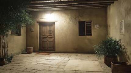 Obraz premium A doorway is in the middle of a courtyard