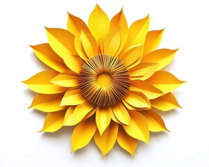 A vibrant paper sunflower blooming in bright yellow tones, showcasing intricate details.