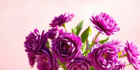 A bouquet of vibrant magenta flowers with delicate petals arranged in a captivating cluster against a soft, pink background.