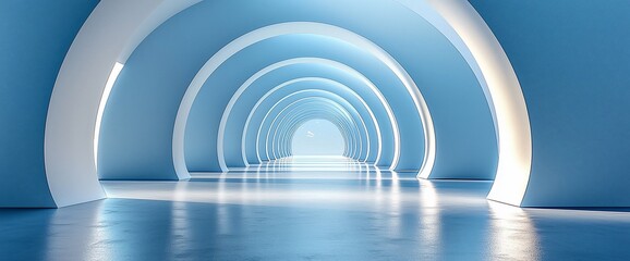 Fototapeta premium Abstract blue arched hallway interior.