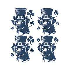 St. Patrick's Day Dog with Clover Hat Vector Silhouette Set Design Illustration
