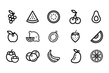 Minimalist Line Art Fruit Icon Set – Monochrome Vector Designs
